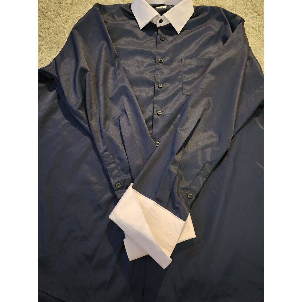 Savile Lane Men's Navy Blue & Lavender Button-Down French Cuff Shirt Size 3xl View 3